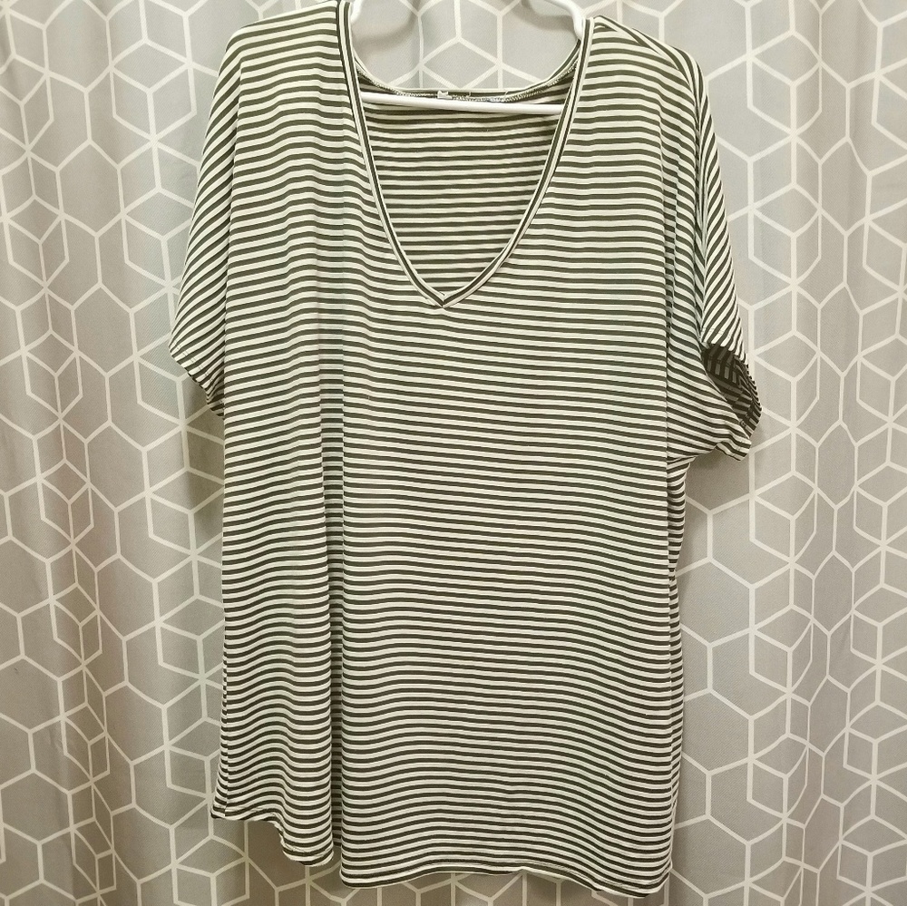 Olive Green & White Striped Tee